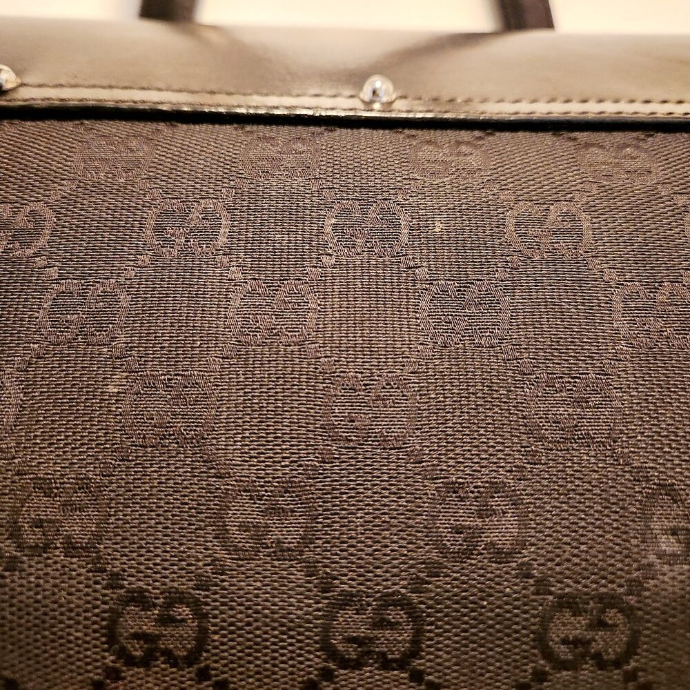Authentic Gucci Monogram Bullet Satchel Handbag with Bamboo Accent & Dust Bag - Picture 7 of 16